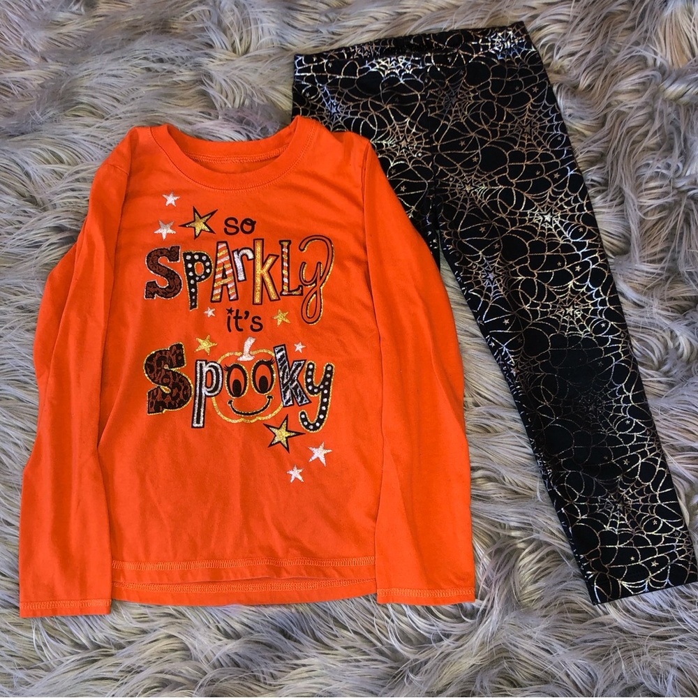Sparkly Jack ‘o’ Lantern Black and Orange Halloween Pajamas, Size 6